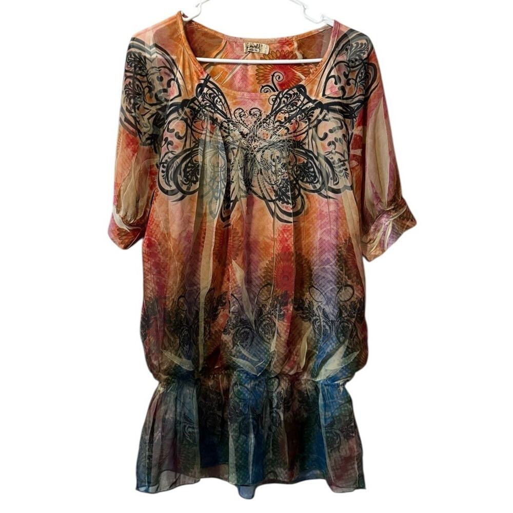 One World Live and‎ Let Live Women Blouse Size Small Bunch Botton Lightweight